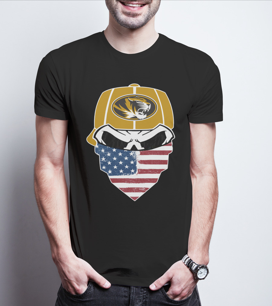 Missouri Tigers Skull American Flag Bandana T-Shirt