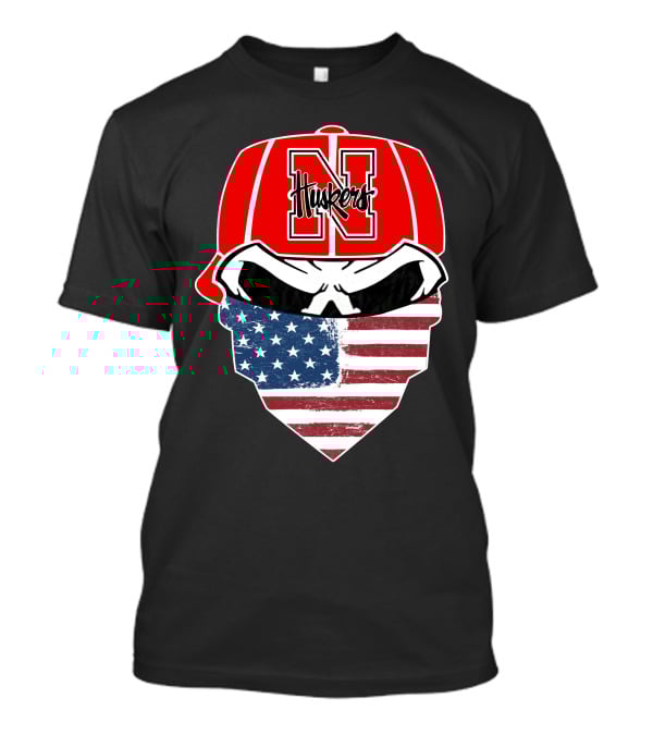 Nebraska Cornhuskers Skuls American Flag Mask N Logo Huskers Hat T-Shirt