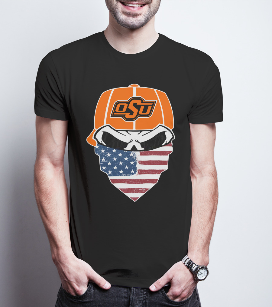 Oklahoma State OSU Skull American Flag Bandana T-Shirt