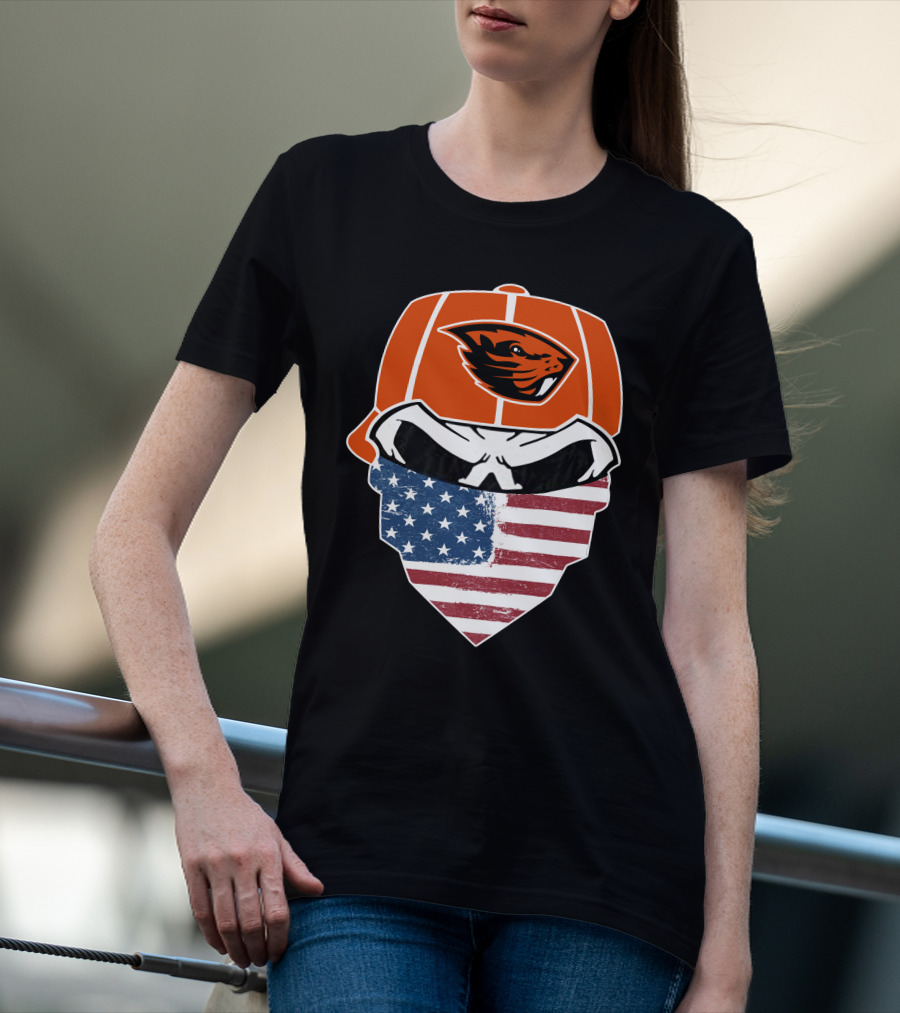 Oregon State Beavers Skull American Flag Bandana T-Shirt