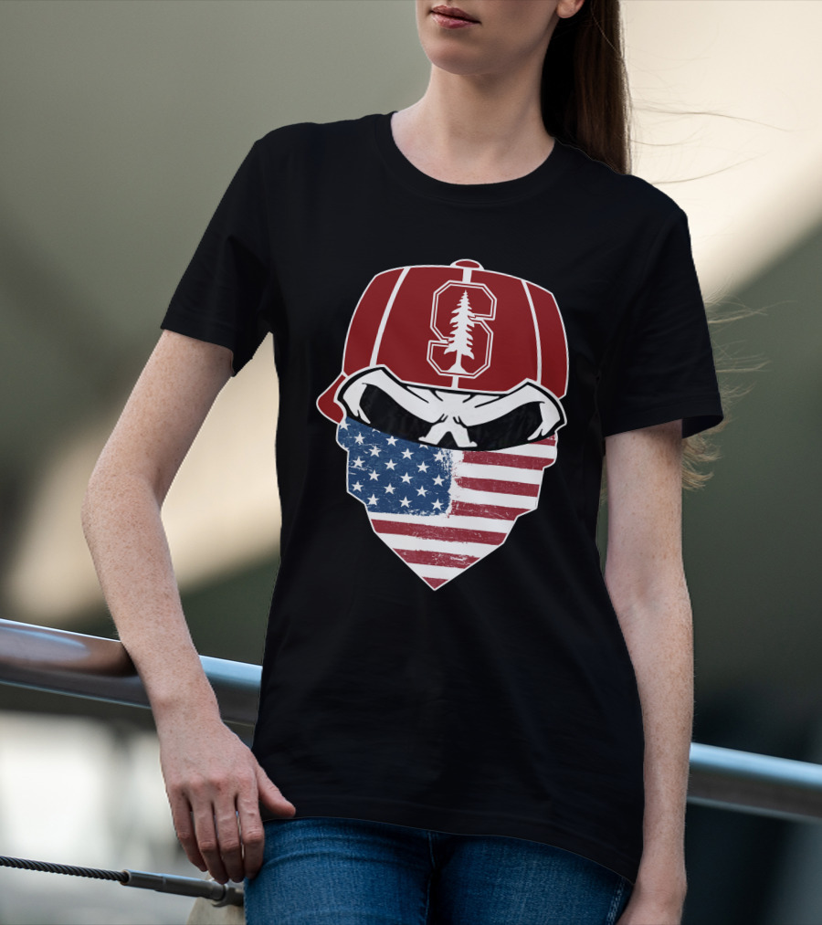 Stanford Cardinal Skuls American Flag Mask T-Shirt