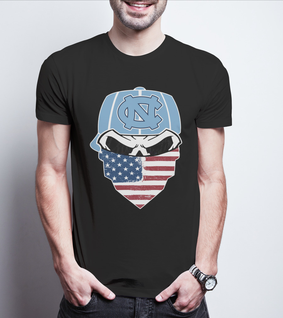 UNC Tar Heels Skull American Flag Bandana T-Shirt