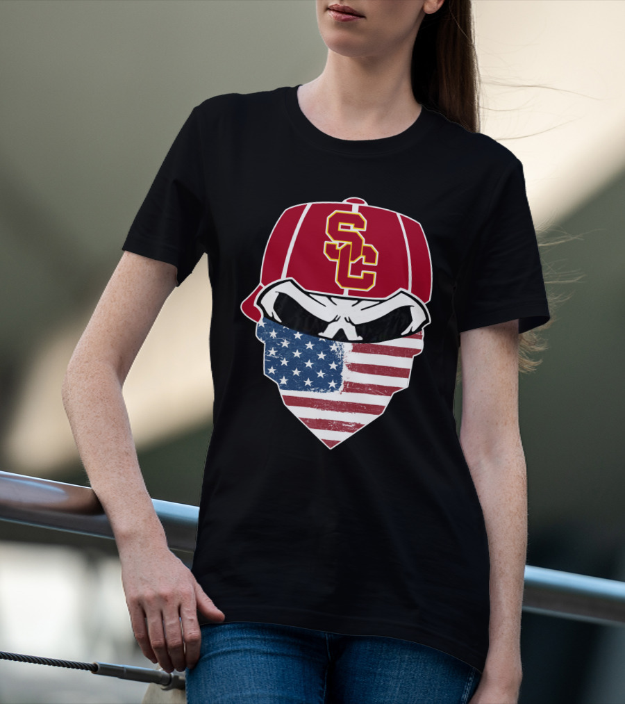 USC Trojans Skulls American Flag Bandana T-Shirt