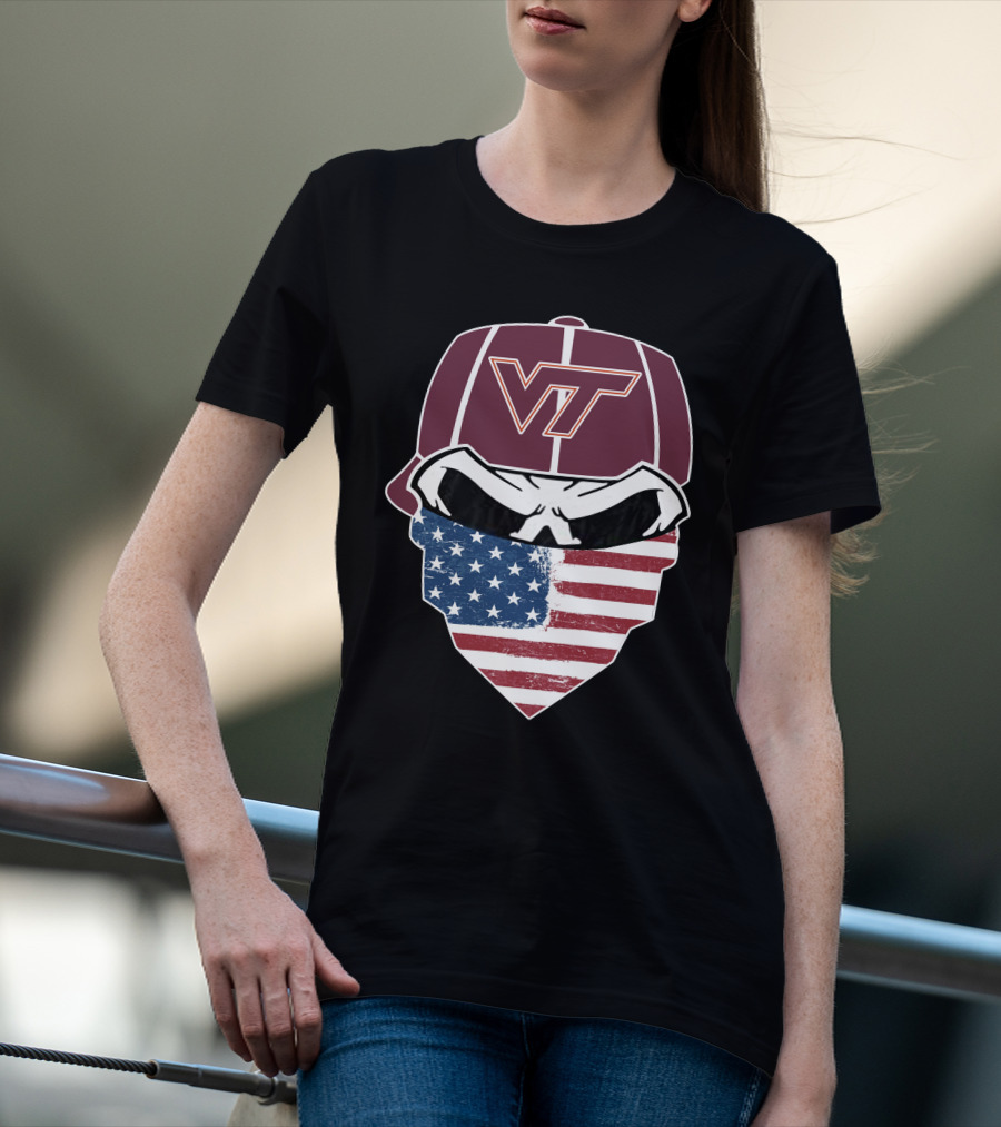 Virginia Tech Skulls VT American Flag Bandana T-Shirt