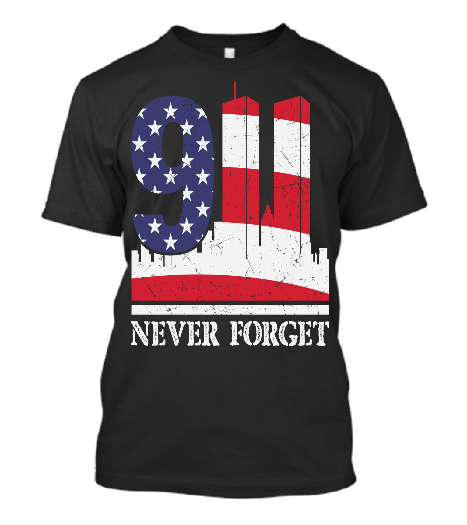 9 11 Never Forget Twin Towers American Flag T-Shirt