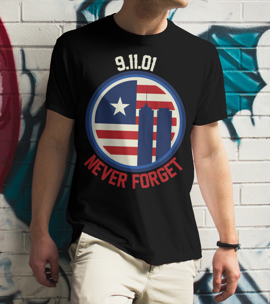 9.11.01 Never Forget Twin Towers American Flag Star T-Shirt