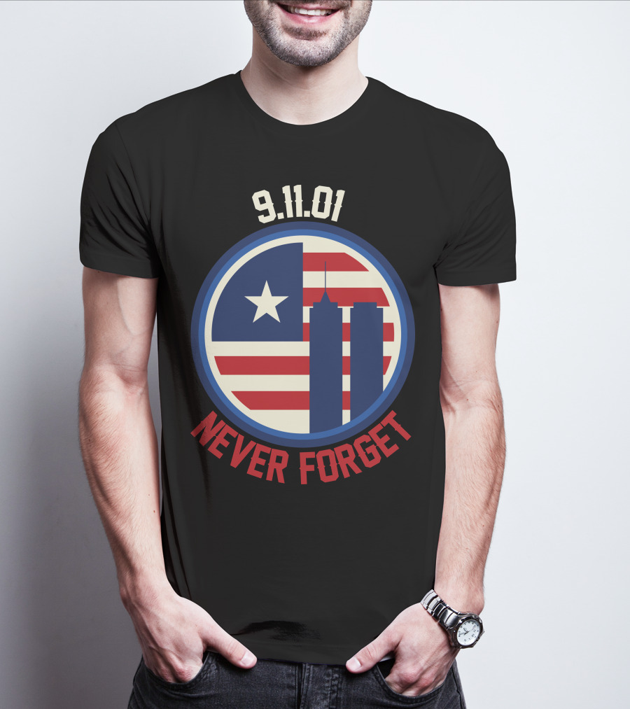 9.11.01 Never Forget Twin Towers American Flag Star T-Shirt