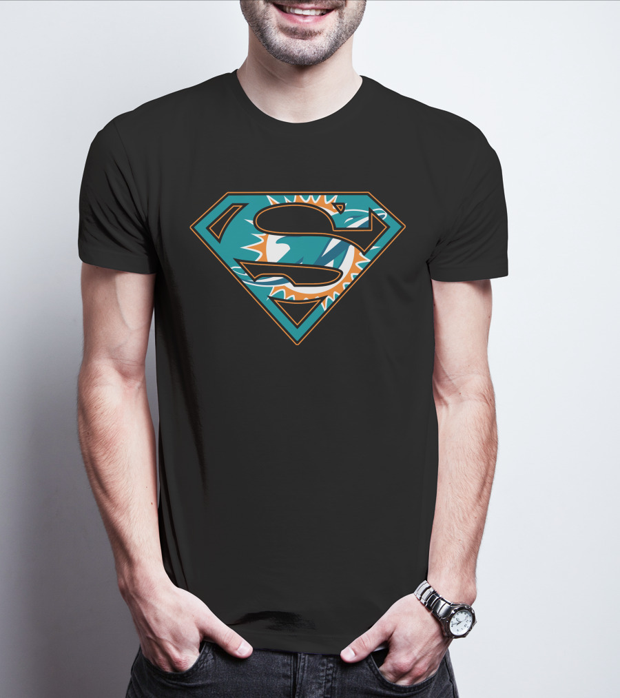 Super Man Miami Dolphins Logo Symbol Combination T-Shirt