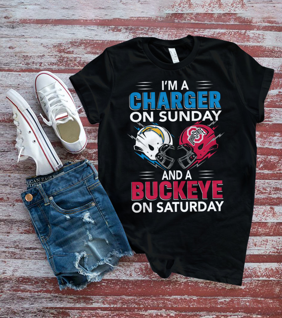 I'm A Charger On Sunday And A Buckeye On Saturday Football Helmets T-Shirt