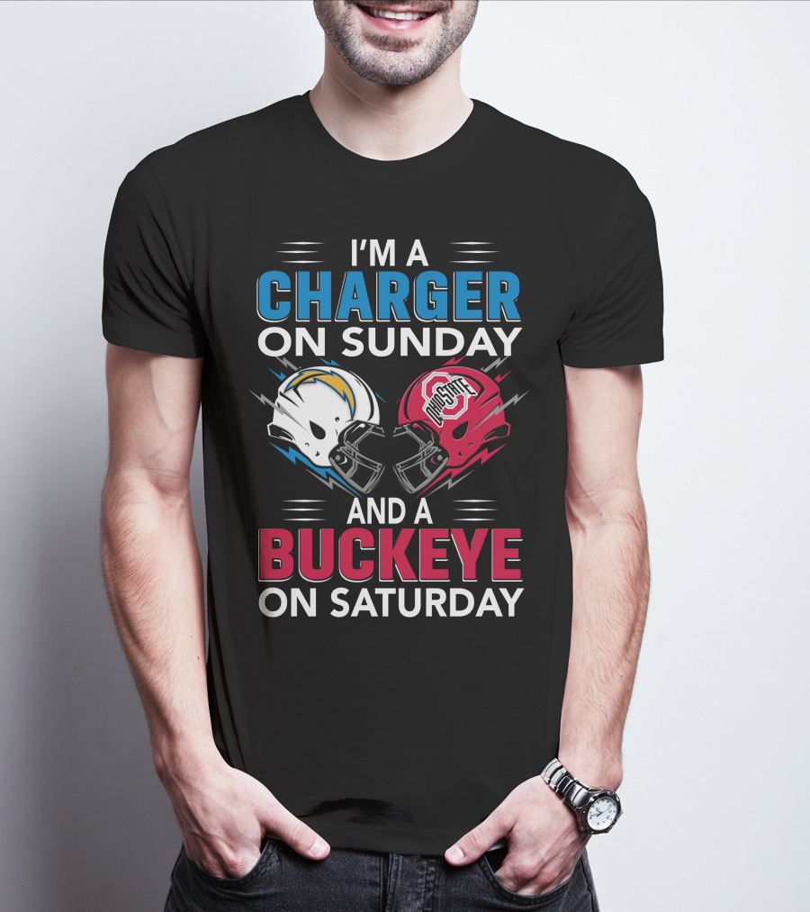 I'm A Charger On Sunday And A Buckeye On Saturday Football Helmets T-Shirt