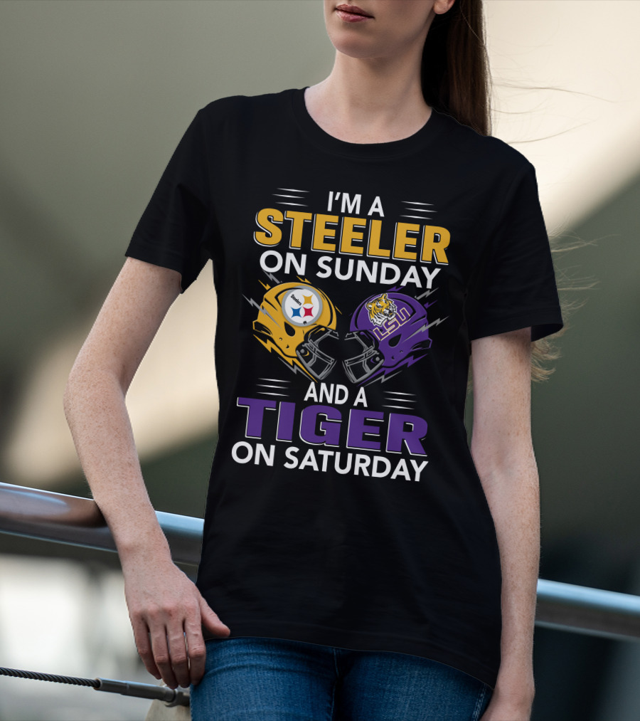 Steeler On Sunday And Tiger On Saturday Helmet T-Shirt