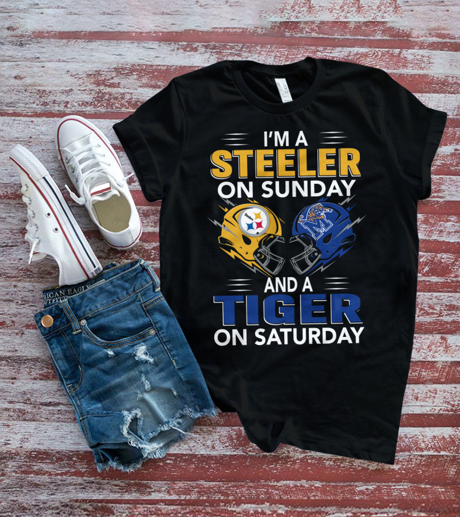 I'm A Steeler On Sunday And A Tiger On Saturday Football Helmets T-Shirt