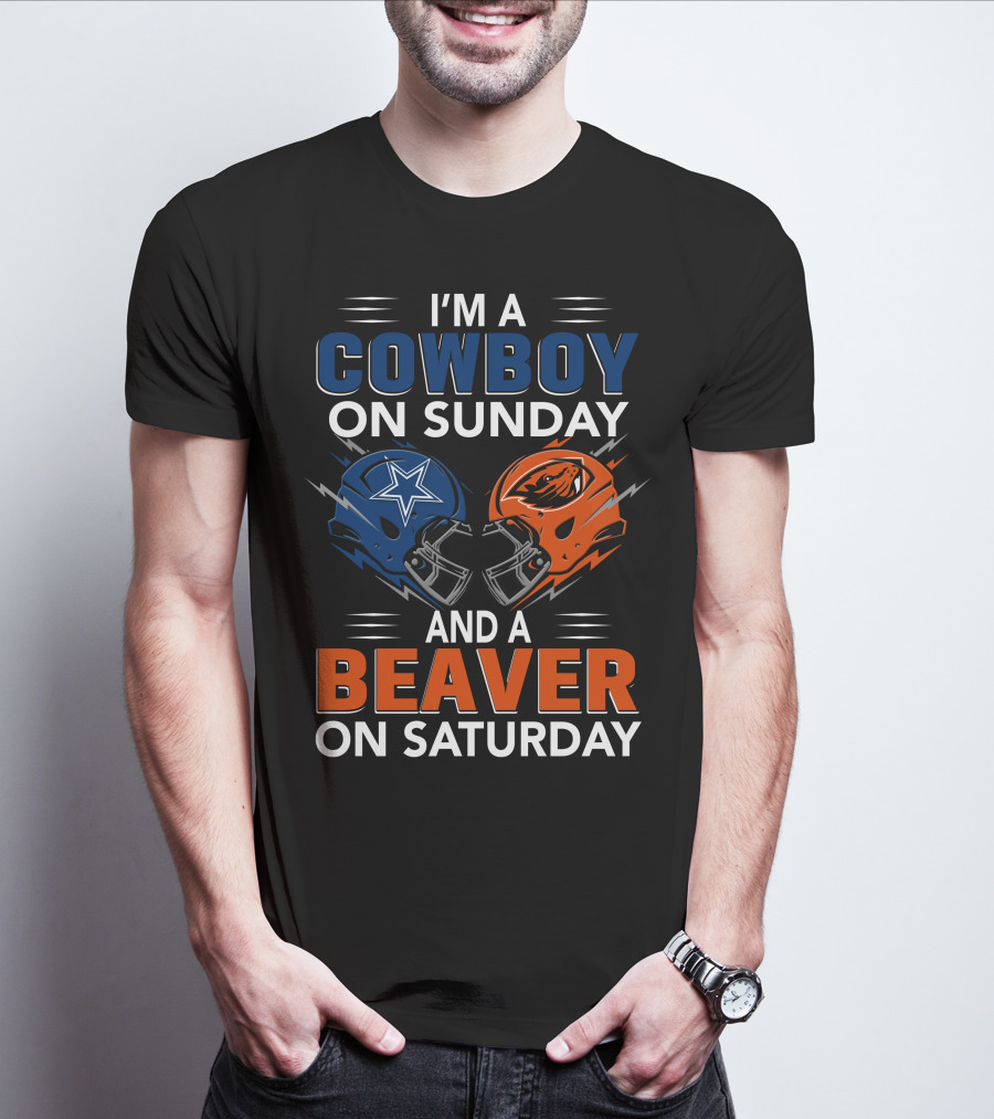 I'm A Cowboy On Sunday And A Beaver On Saturday Football Helmets T-Shirt