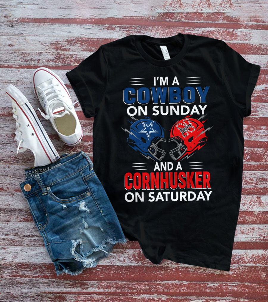 I'm A Cowboy On Sunday And A Cornhusker On Saturday Helmet Clash T-Shirt