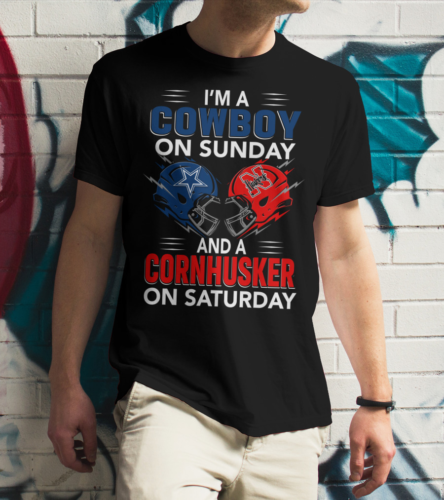 I'm A Cowboy On Sunday And A Cornhusker On Saturday Helmet Clash T-Shirt
