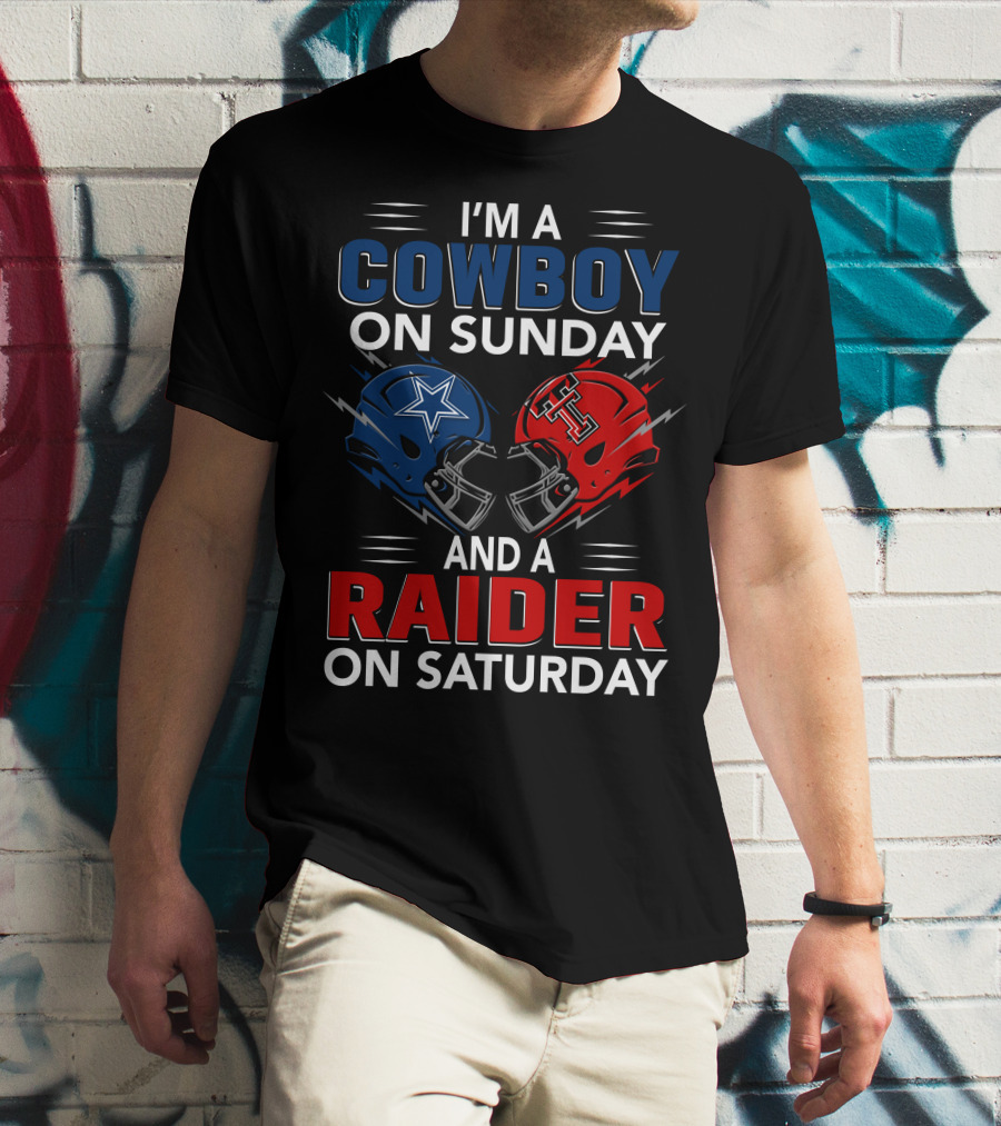 I'm A Cowboy On Sunday And A Raider On Saturday Football Helmet Design With Star And Pirate T-Shirt