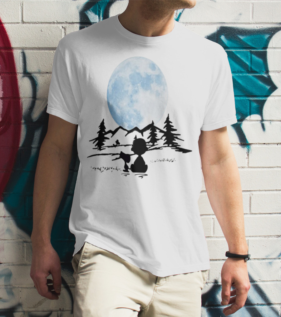 Snoopy And Charlie Brown Camping Under Full Moon T-Shirt