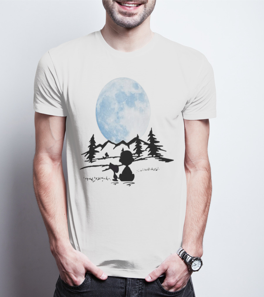Snoopy And Charlie Brown Camping Under Full Moon T-Shirt