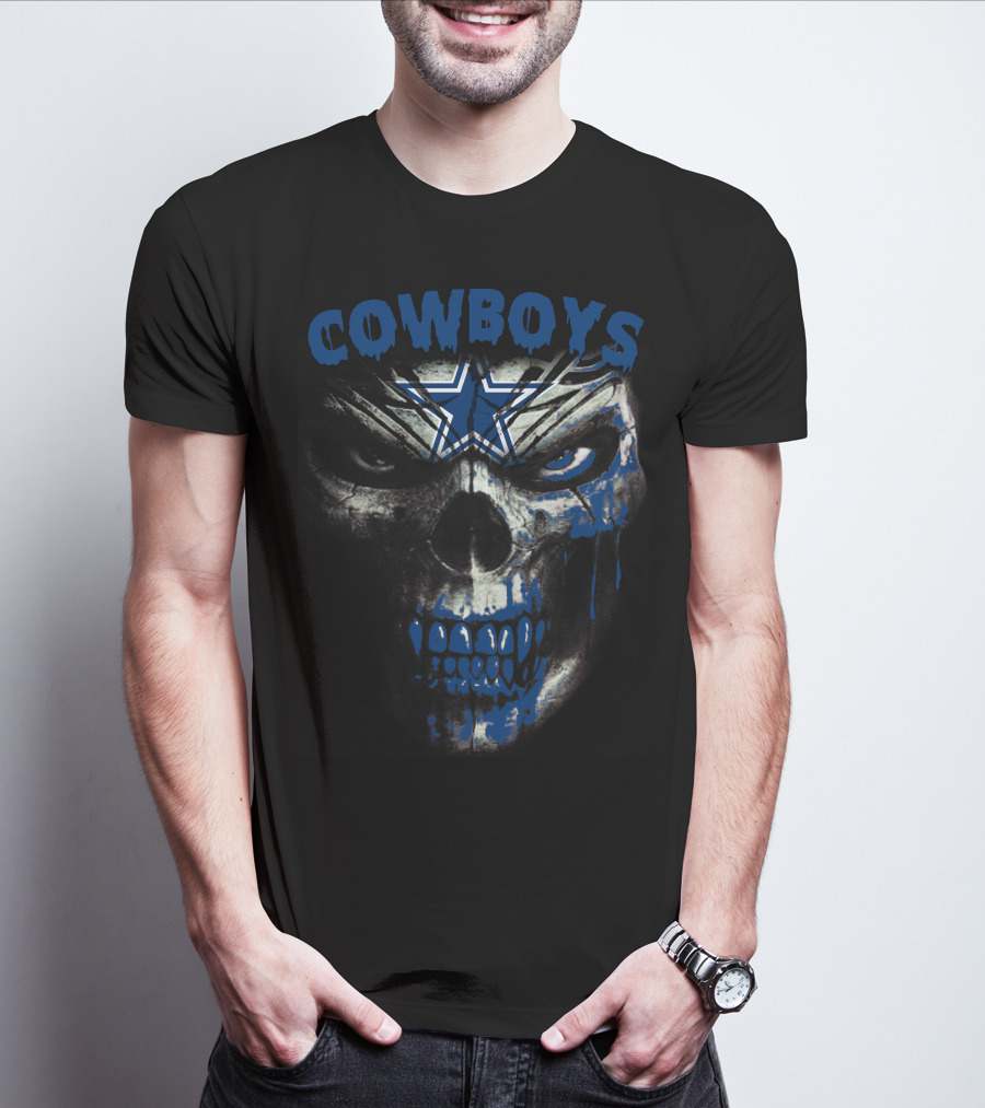 Cowboys Skull With Blue Star Dripping Face T-Shirt