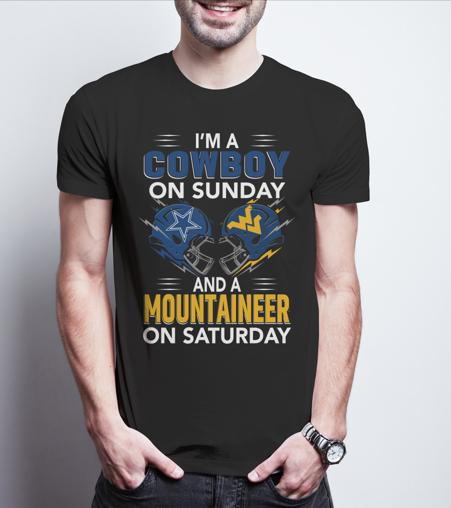 I'm A Cowboy On Sunday And A Mountaineer On Saturday Football Helmets T-Shirt