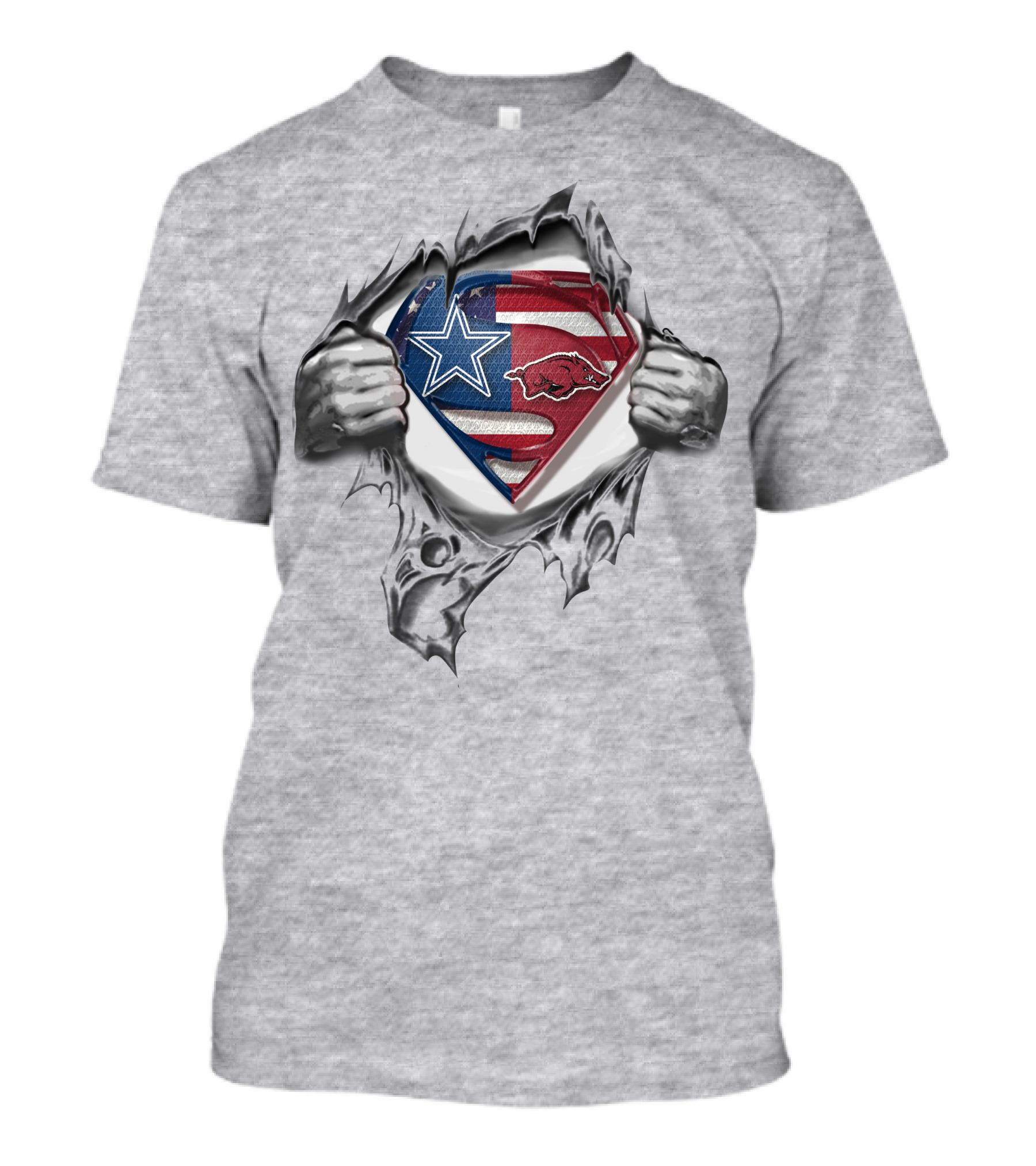 Dallas Cowboys Arkansas Razorbacks Superman Shield Inside Ripped Chest T-Shirt