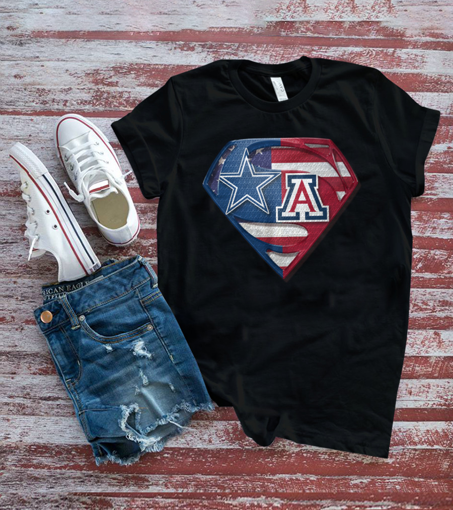 Dallas Cowboys Wildcats Superman Logo American Flag T-Shirt