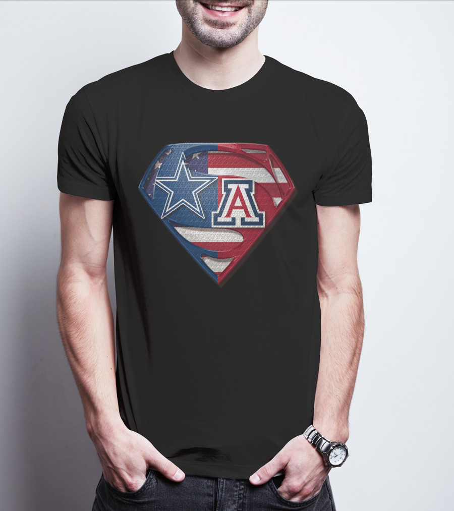 Dallas Cowboys Wildcats Superman Logo American Flag T-Shirt