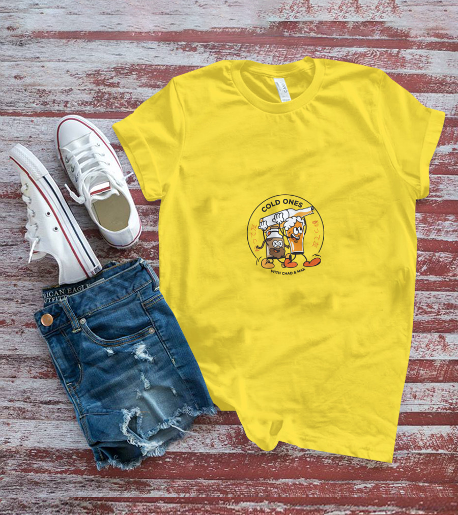 COLD ONES WITH CHAD And MAX CARTOON BEERS YELLOW BACKGROUND T-Shirt