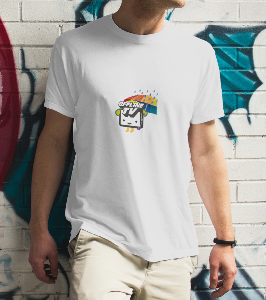 Offline TV Cartoon Character With Rainbow Umbrella T-Shirt