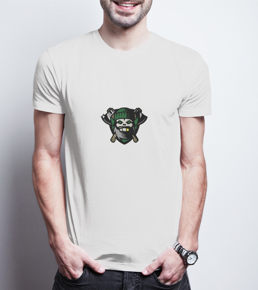 Chicago Huntsmen Skull With Crossed Axes And Green Beanie T-Shirt