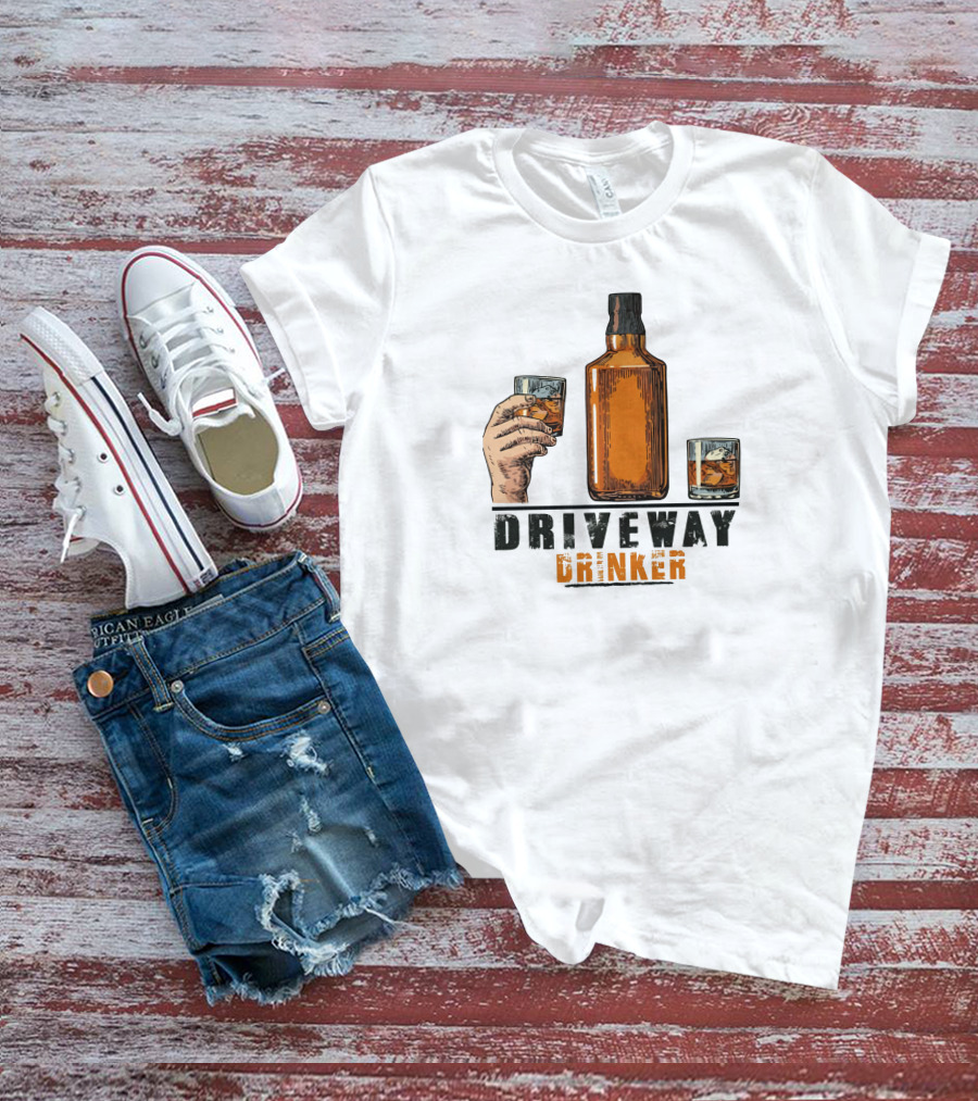 Driveway Drinker Whiskey Bottle And Glasses T-Shirt