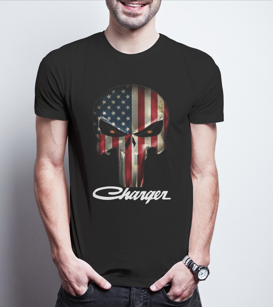 American Flag Punisher Skull Charger T-Shirt