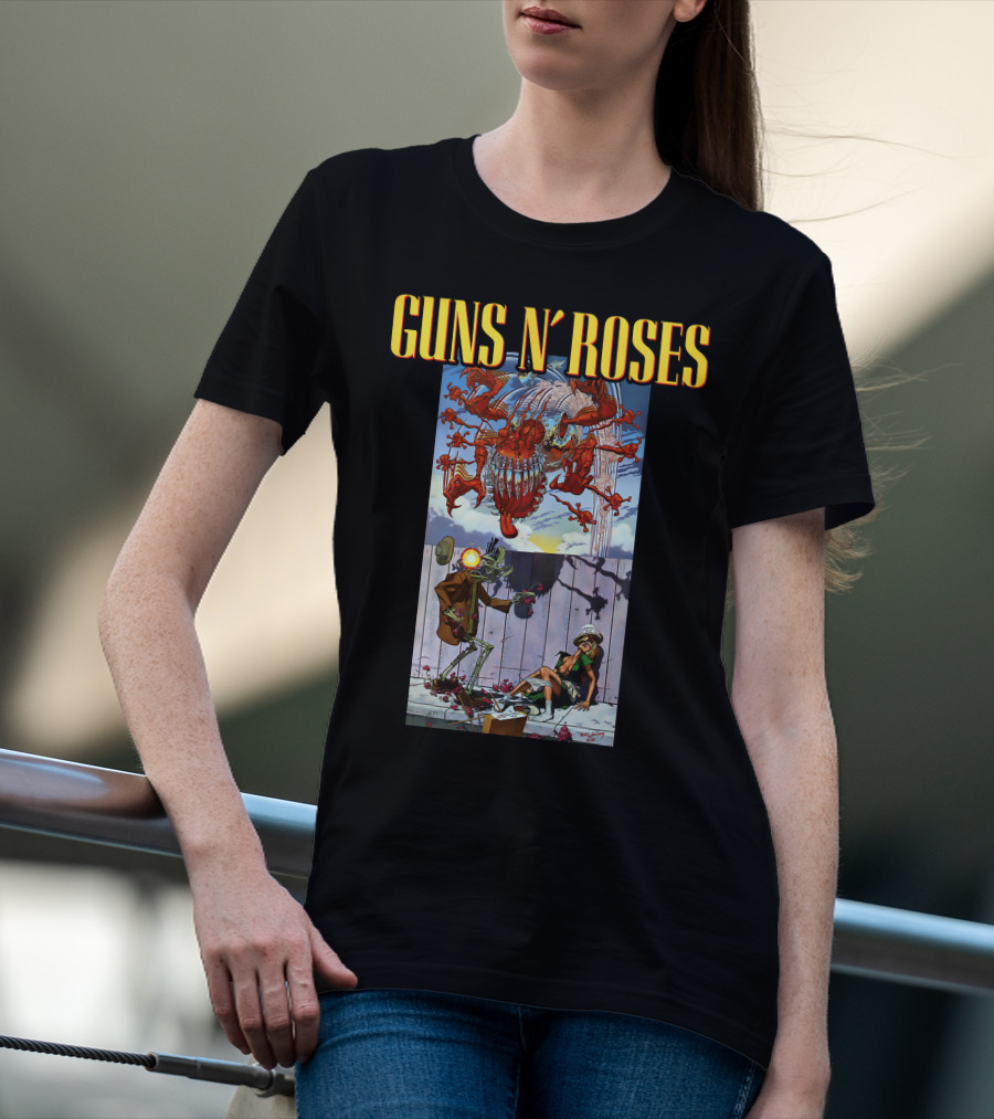 Guns N' Roses Illustrative Scene Featuring Intricate Characters And Dynamic Elements T-Shirt