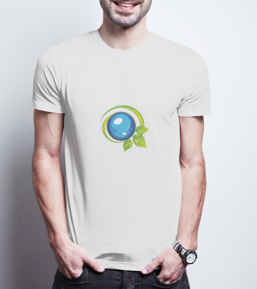 Leafy Blue Orb With Green Leaves T-Shirt