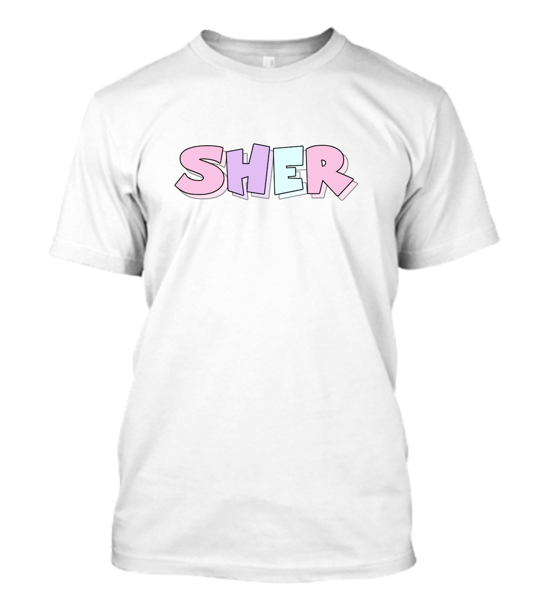 SHER Pastel Block Letters Bold Typography T-Shirt