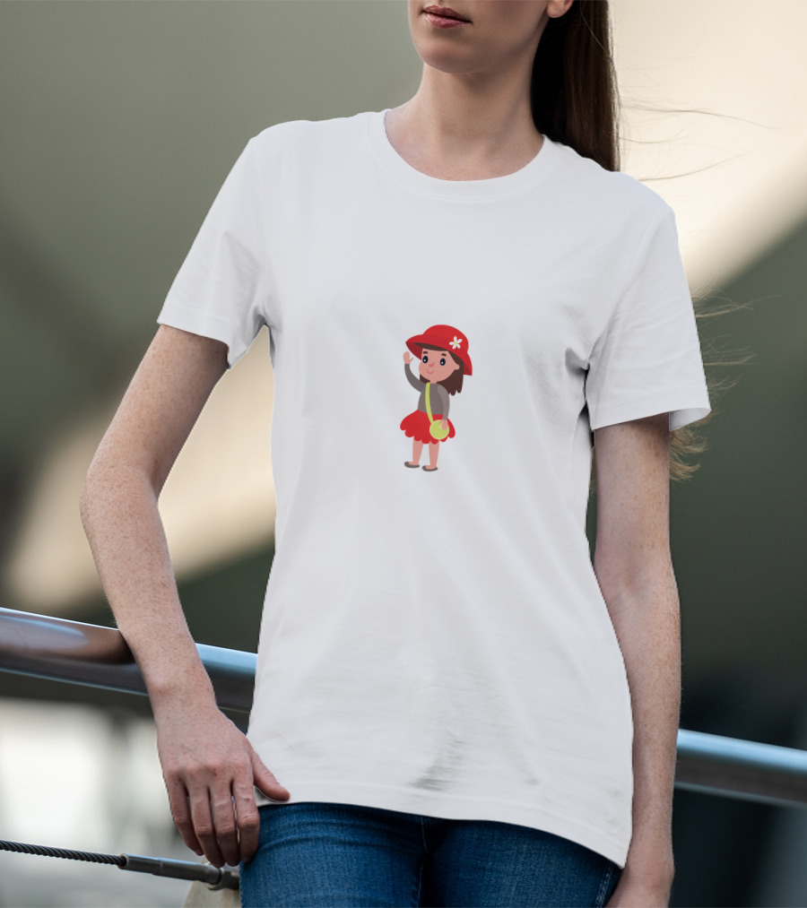 Girl In Red Dress With Hat And Flower Bag T-Shirt