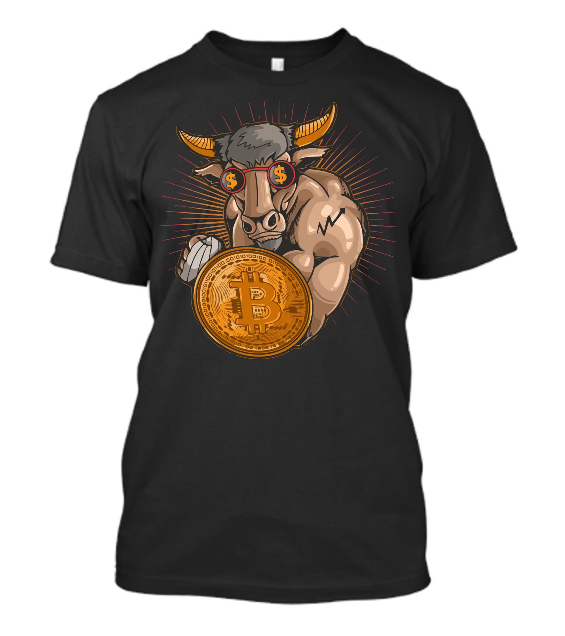 Bull With Bitcoin Shield And Dollar Sign Glasses T-Shirt