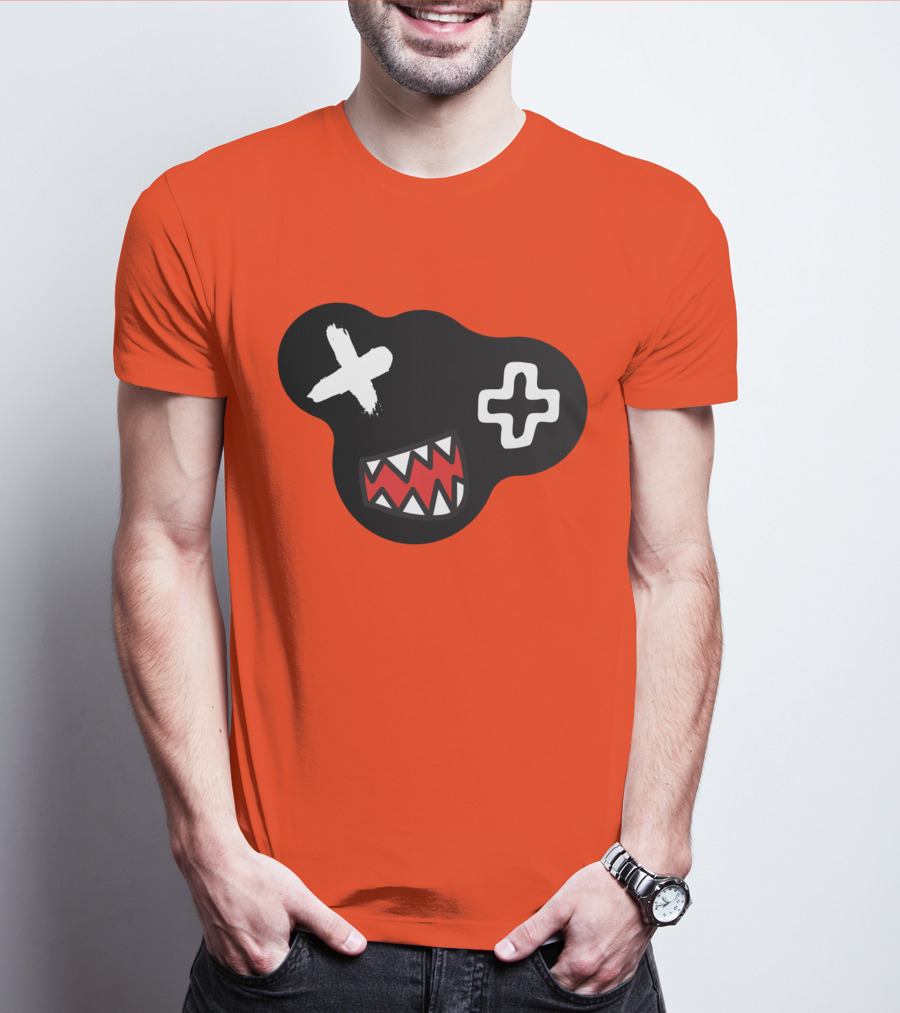 Monstrosity X Plus Mark Teeth Icon On Black Blob Shape T-Shirt