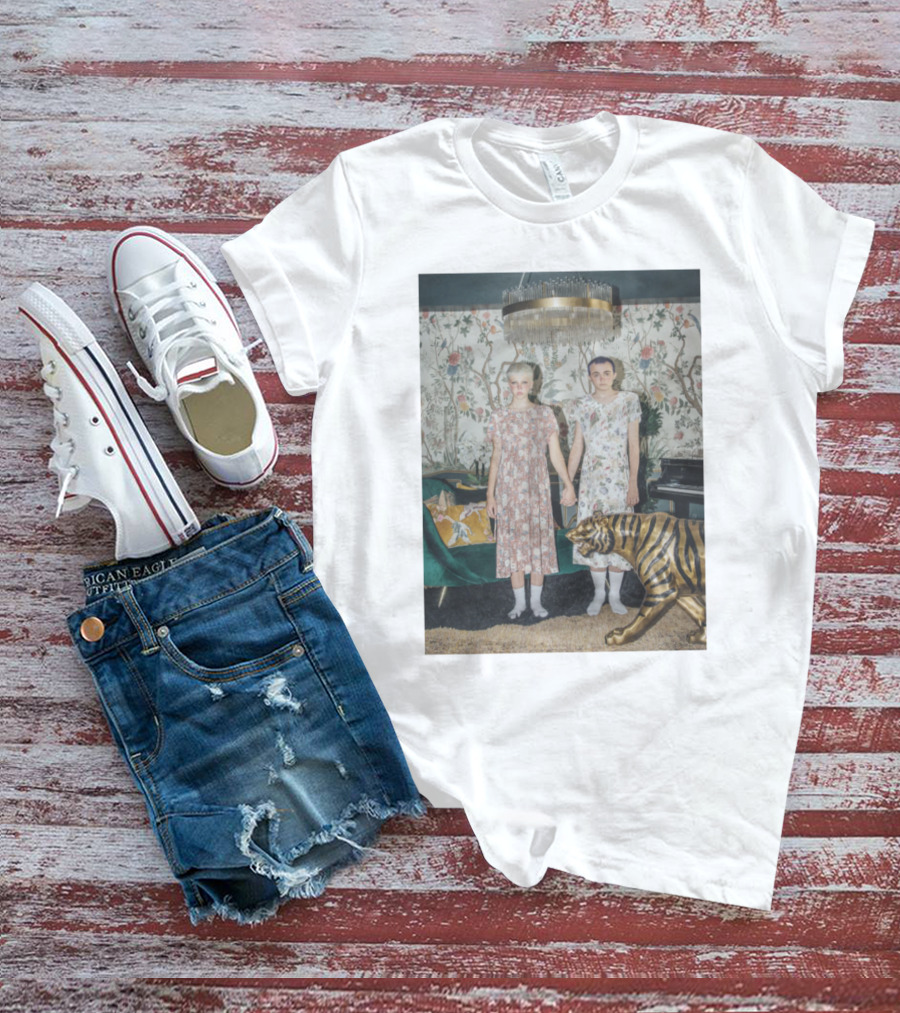 Emmy Lan And Emmy Hartman Hand Holding With Golden Tiger And Floral Wallpaper T-Shirt