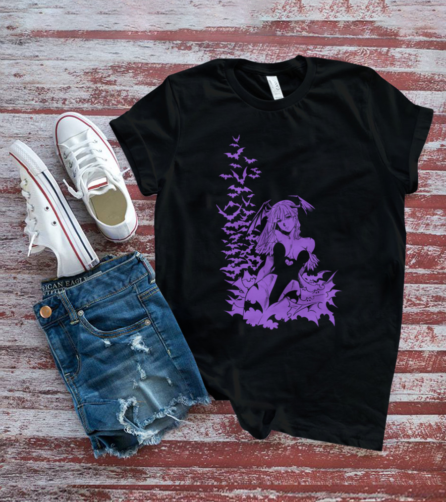 Udon Pins Darkstalkers Morrigan With Purple Bats Swarm T-Shirt