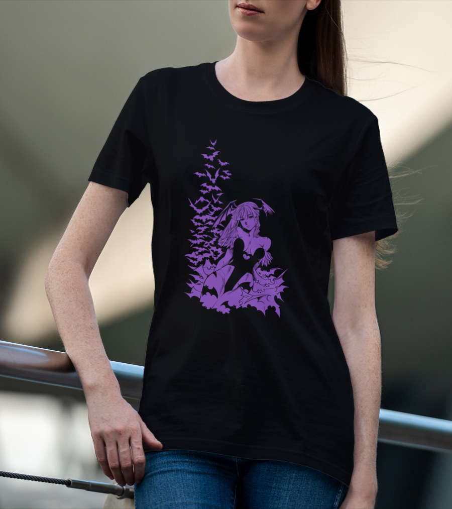 Udon Pins Darkstalkers Morrigan With Purple Bats Swarm T-Shirt