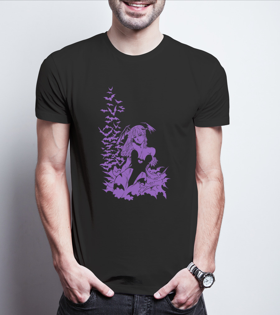 Udon Pins Darkstalkers Morrigan With Purple Bats Swarm T-Shirt