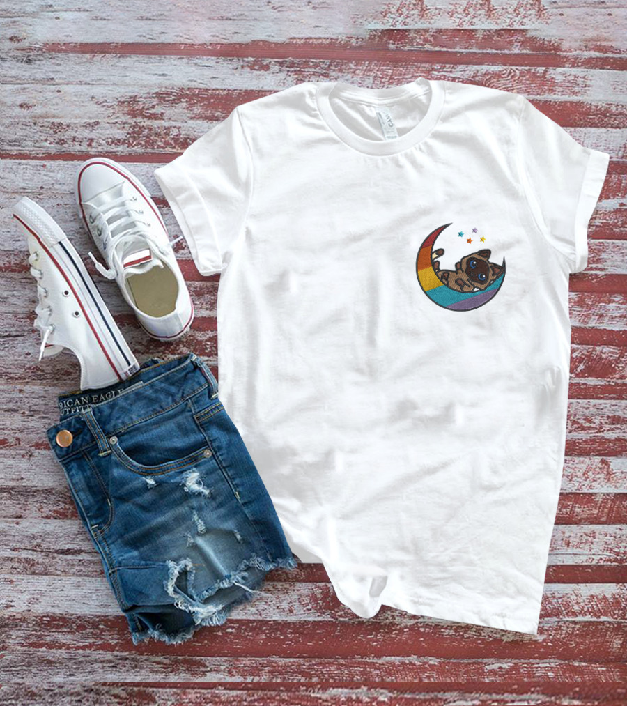 Notantfrost X Dream Merch Perfectly Impurrfect Rainbow Crescent Cat With Stars T-Shirt