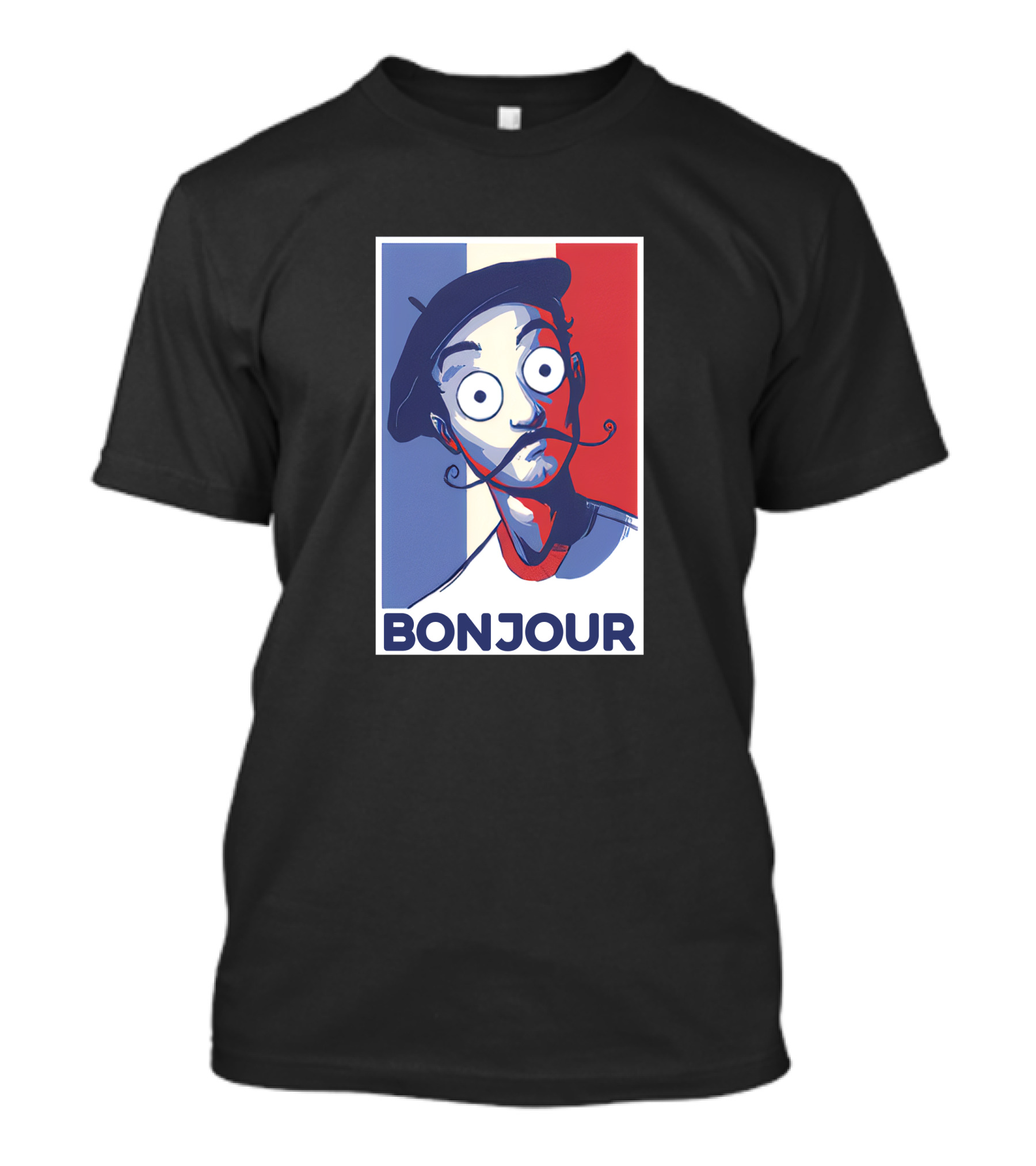 Bonjour French Beret Character With WorldofKeralis Style Tricolor Background T-Shirt