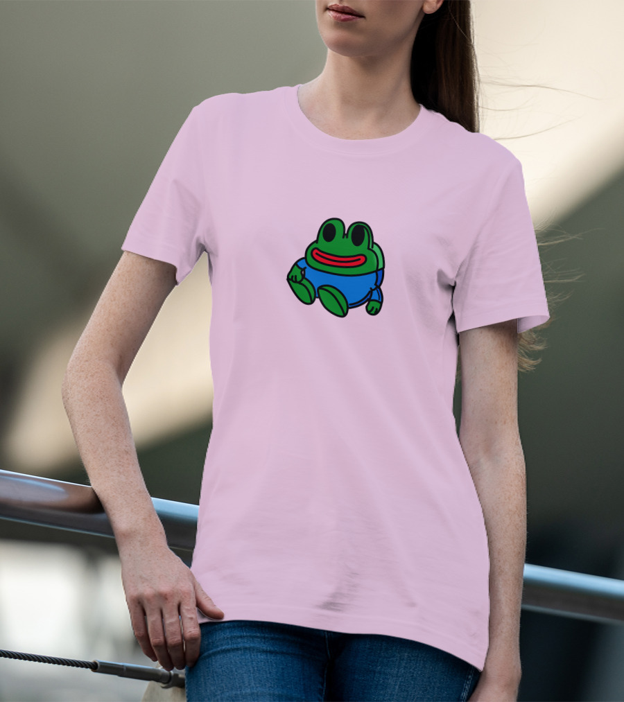 Mizkif Sat REALMizkif Pepe Frog Sitting Cartoon Pink Background T-Shirt