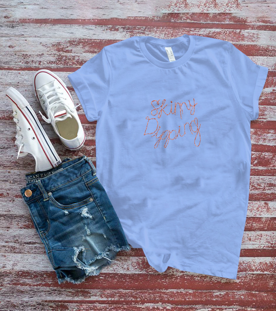 Skinny Dipping Pastel Lettering On Blue T-Shirt