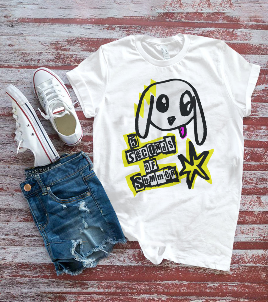 5 Seconds Of Summer 5SOS Merch Anarchy Dog With Star Punk T-Shirt