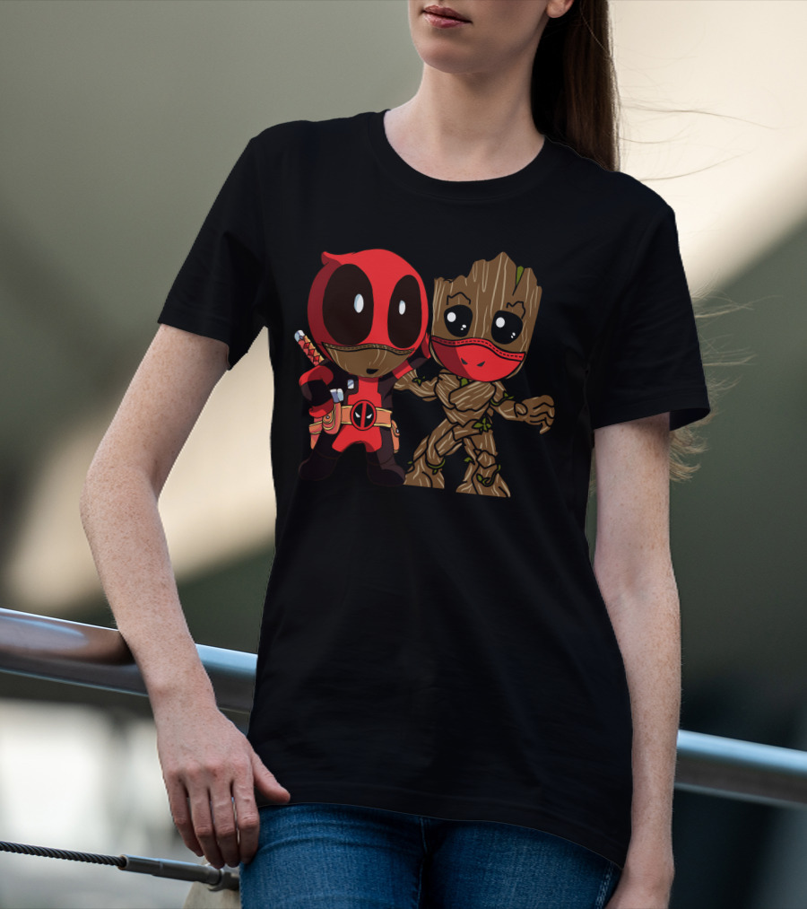 Deadpool And Baby Groot Mashup Comic Characters T-Shirt