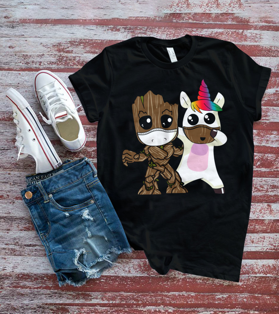 Groot Unicorn Rainbow Mask Duo T-Shirt