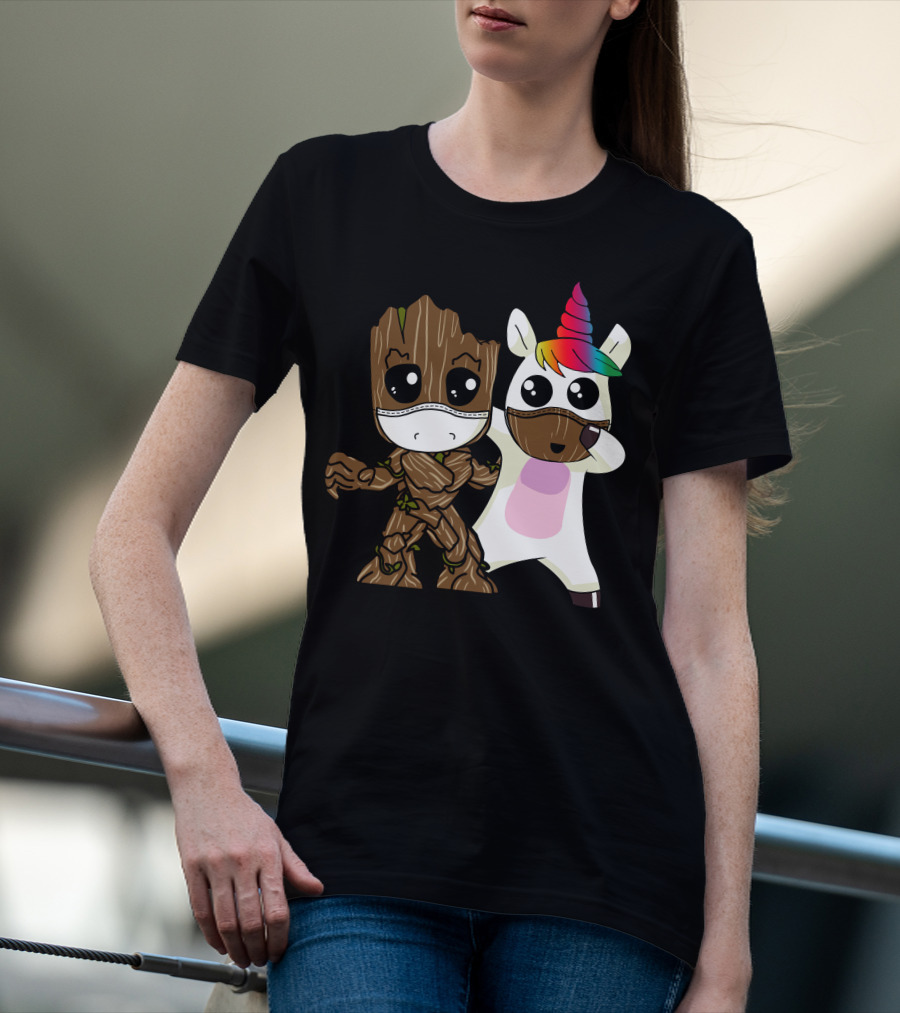 Groot Unicorn Rainbow Mask Duo T-Shirt